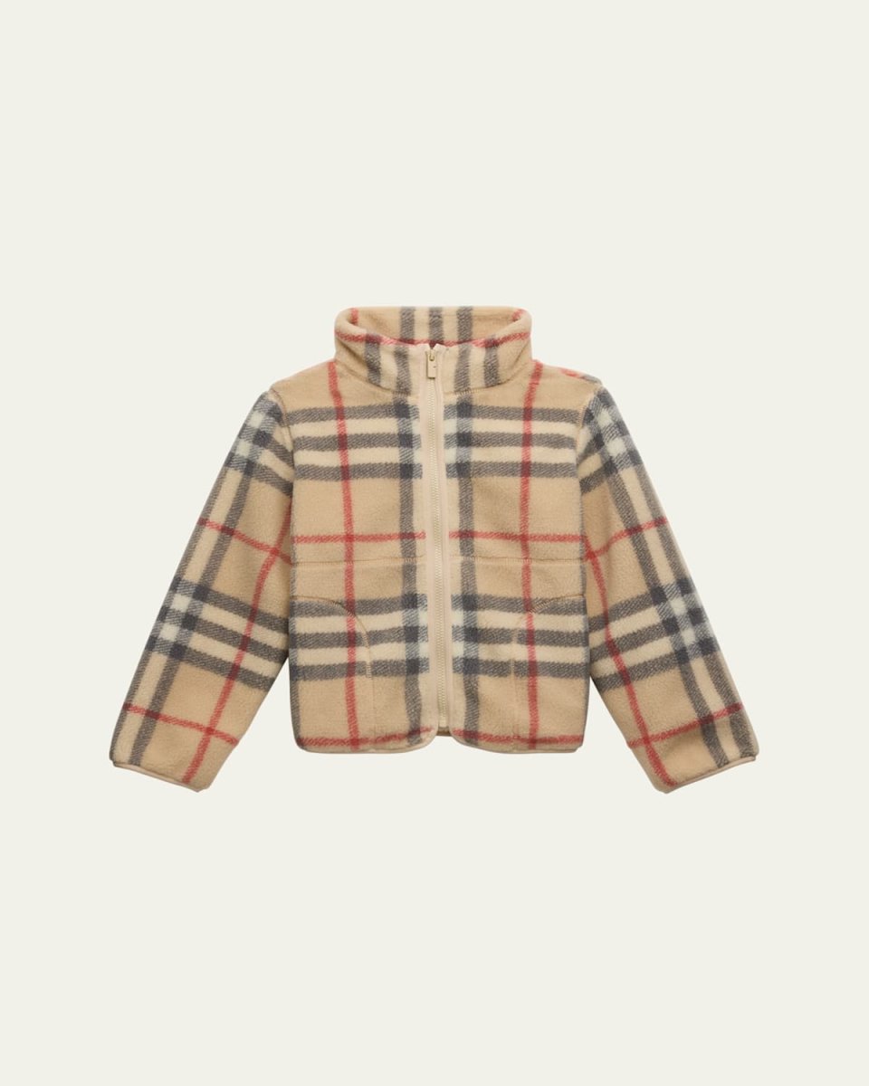 Kid's Brian Check-Print Fleece Jacket, Size 3-14